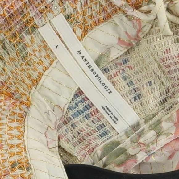 Anthropologie Blouse Women's Size Large Floral Smocked Lurex Peasant Top - Picture 5 of 7